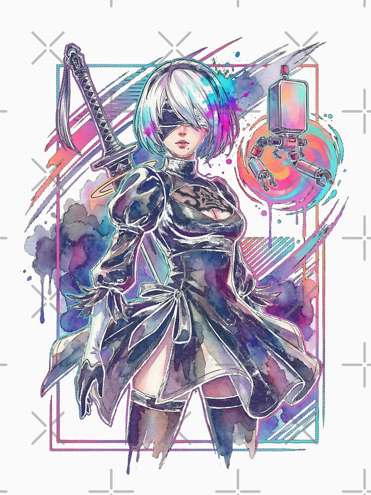 NieR Automata 2B Vaporwave Aesthetic Neon Synthwave Design by Senpaiwaves