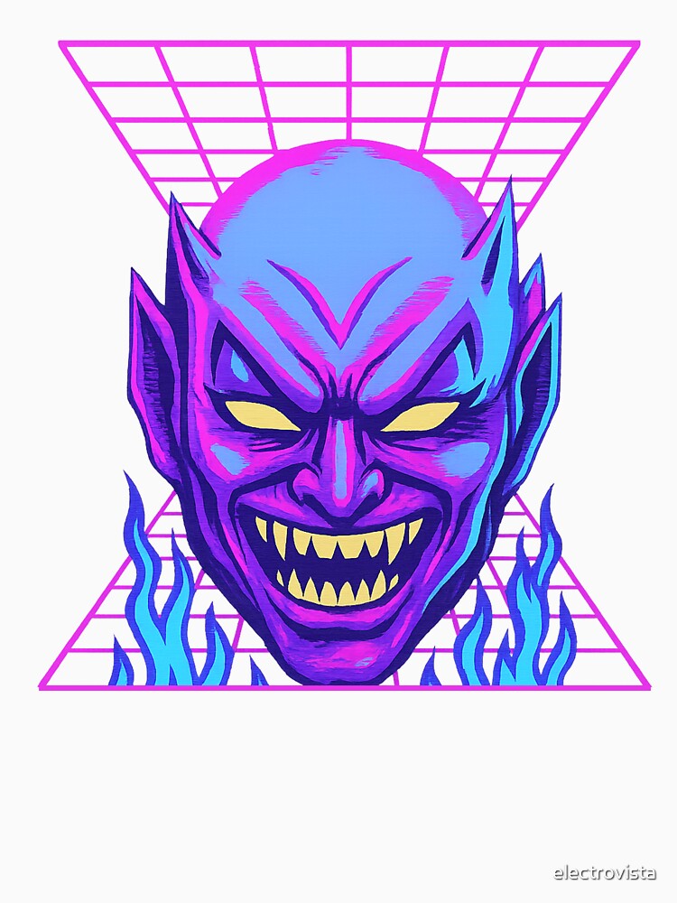 Synthwave Devil Head Retro Vapor Grid by electrovista