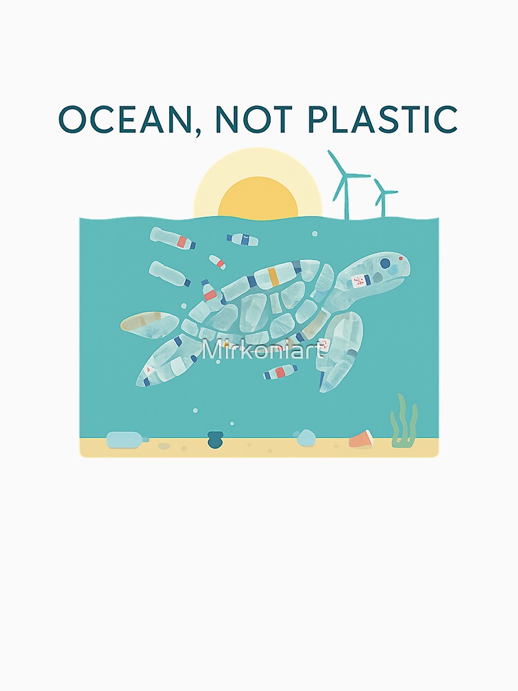 Ocean Not Plastic Sticker – Minimalist Eco Turtle Design  Description: by Mirkoniart