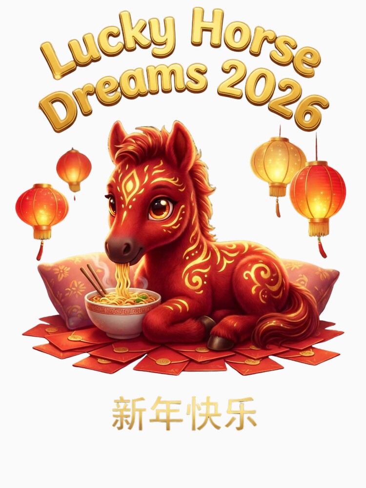 Lucky Horse Dreams 2026 - Cute Red Pony with Lanterns and Noodles for Chinese New Year by JaaCreativeShop