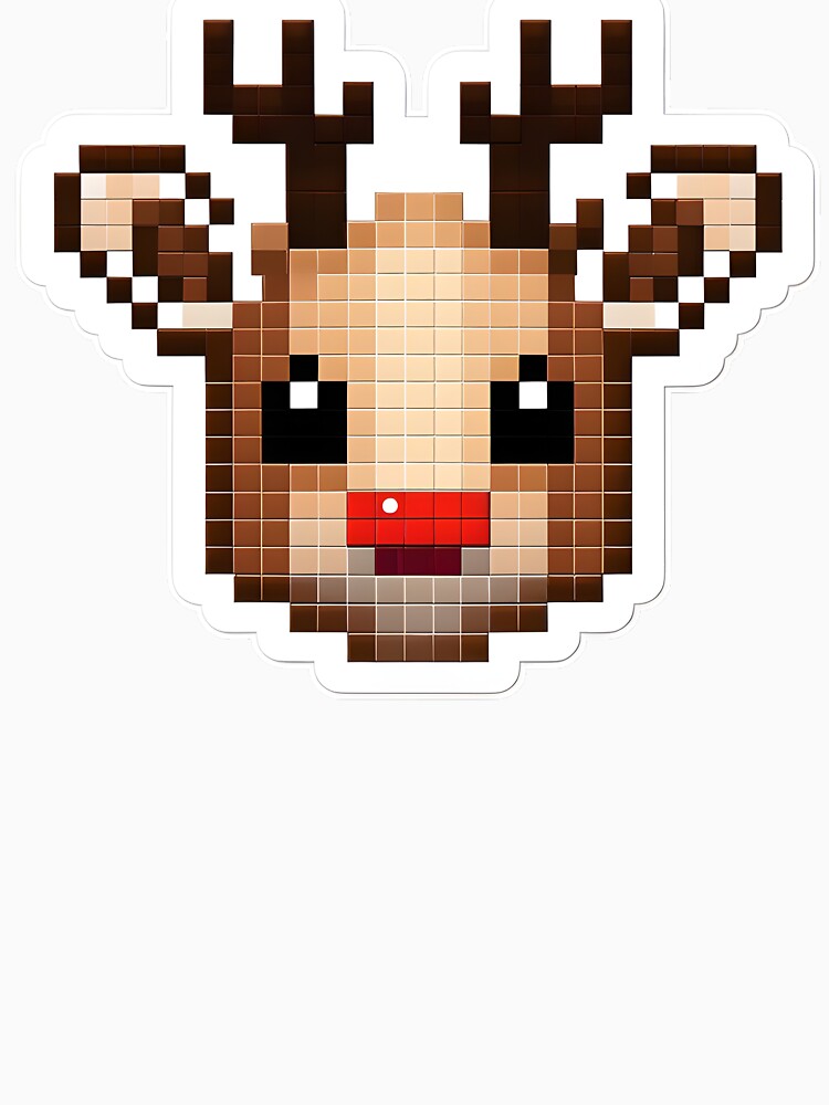 Cute Pixel Reindeer Head with Tiny Antlers and Red Nose by BankMano