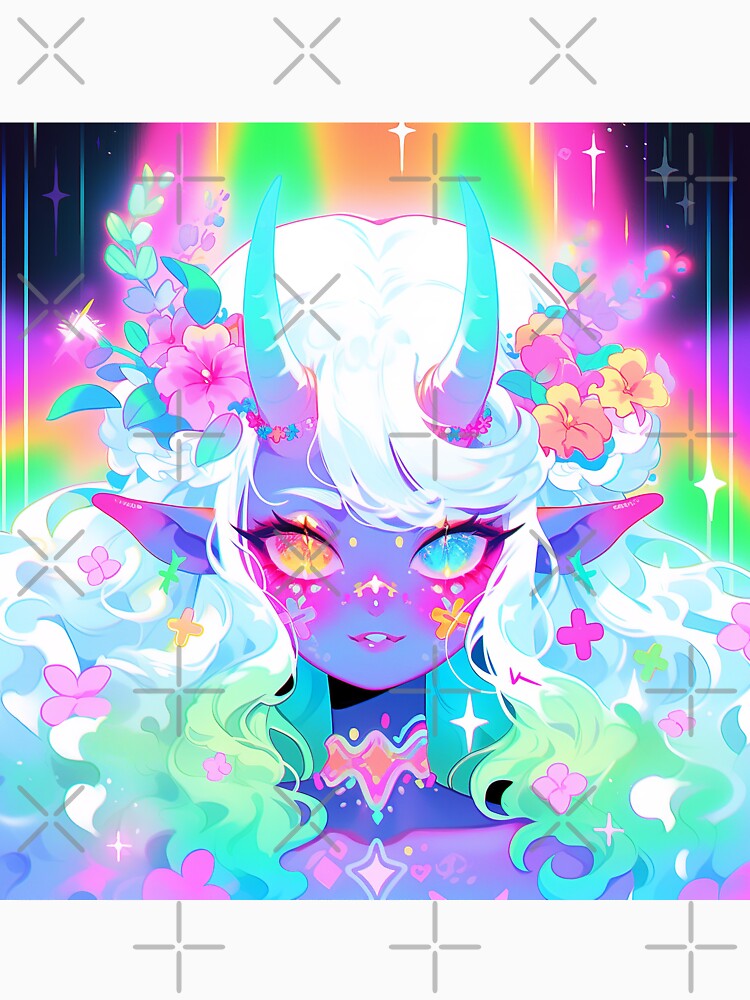 Rainbow Kawaii Floral Fantasy Anime Girl by bubblegoth