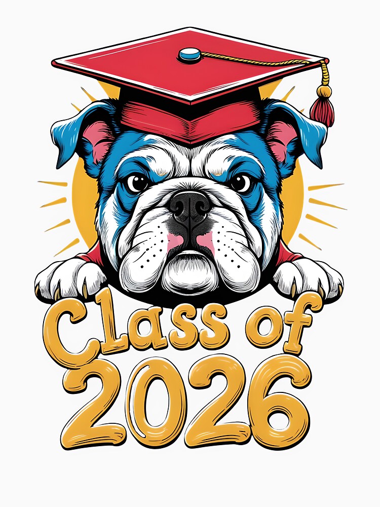 "Class of 2026" Grumpy Bulldog Graduate - Pet Humor Design by DarylWelsh2024