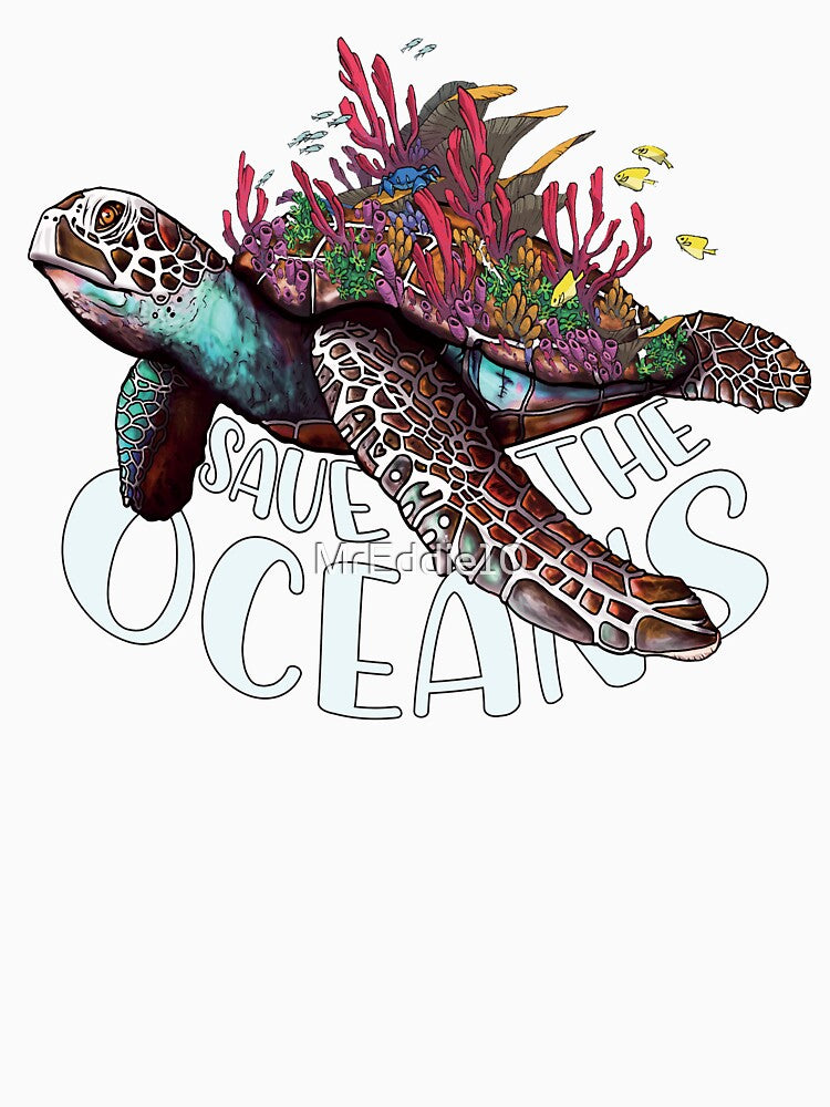 Save The Ocean Sea Turtle & Reefs Cartoon by MrEddie10