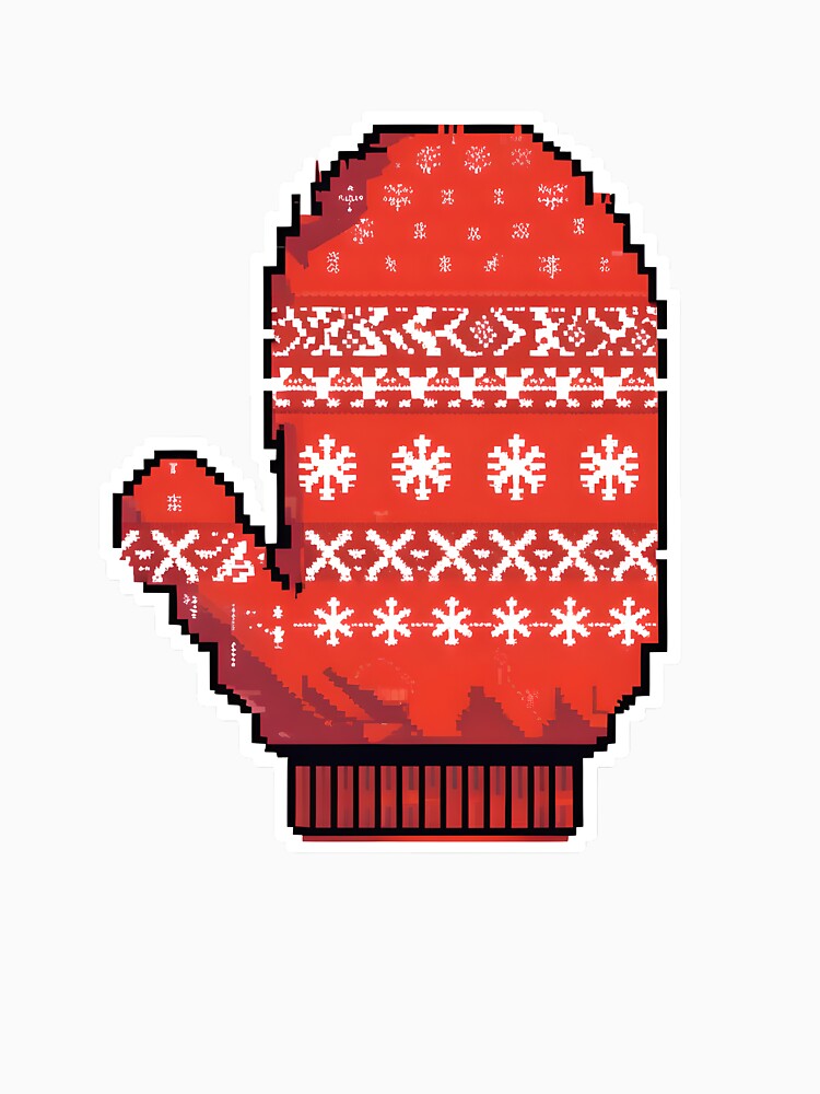 Cute Pixel Red Mitten with White Winter Patterns by BankMano