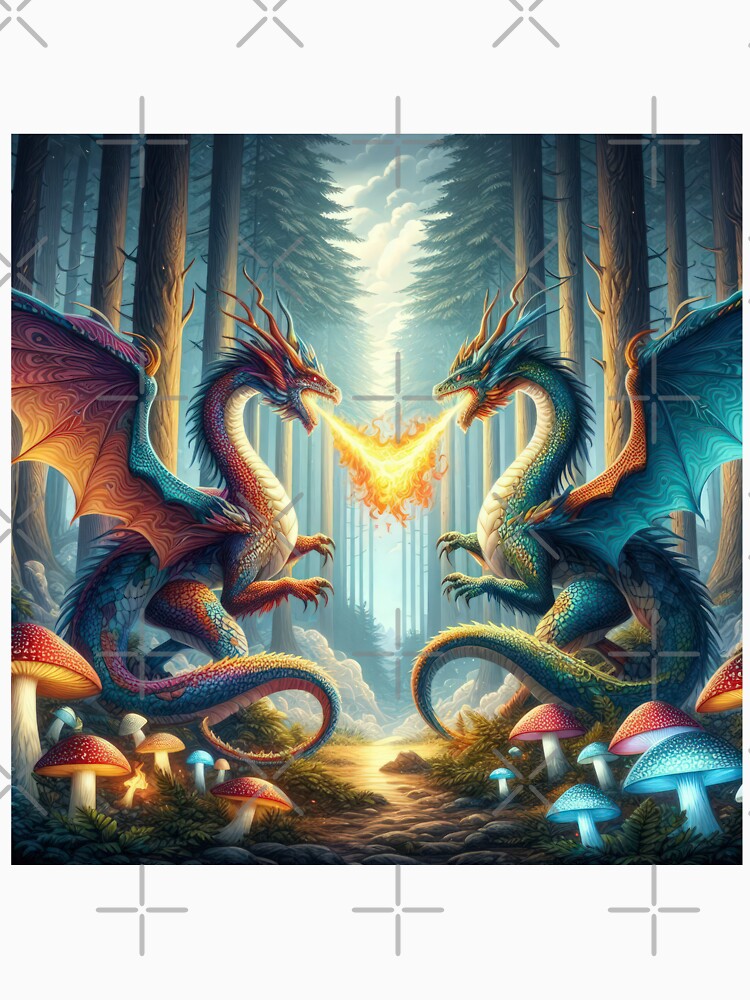 two dragons breathing fire in the forest by Expressions-Sel