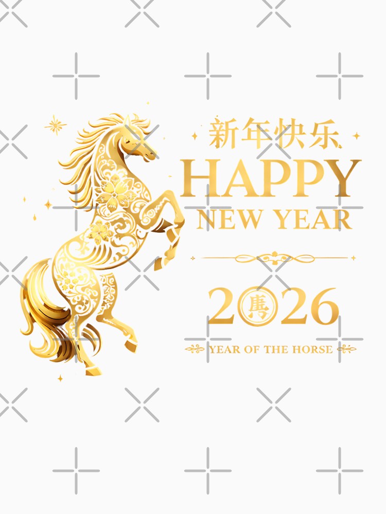 Happy New Year 2026 Year of the Horse, Chinese Lunar New Year Zodiac Gift, Golden Horse Asian Celebration Graphic Tee by saloui
