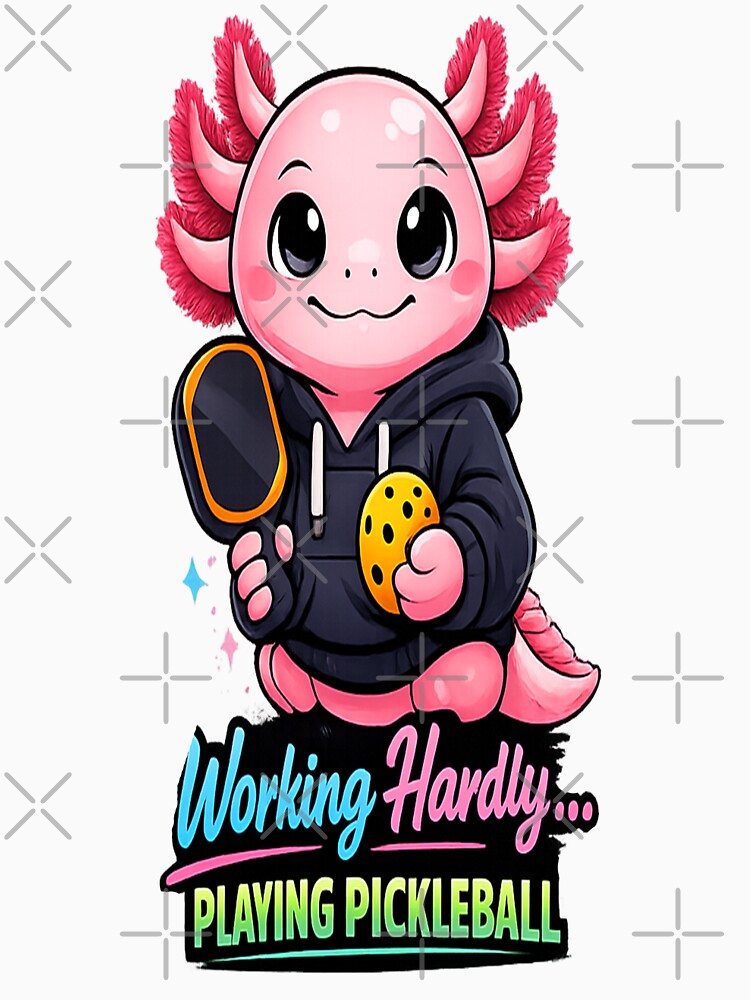 Working Hardly Playing Pickleball Axolotl Pink Neon Art by Xemora
