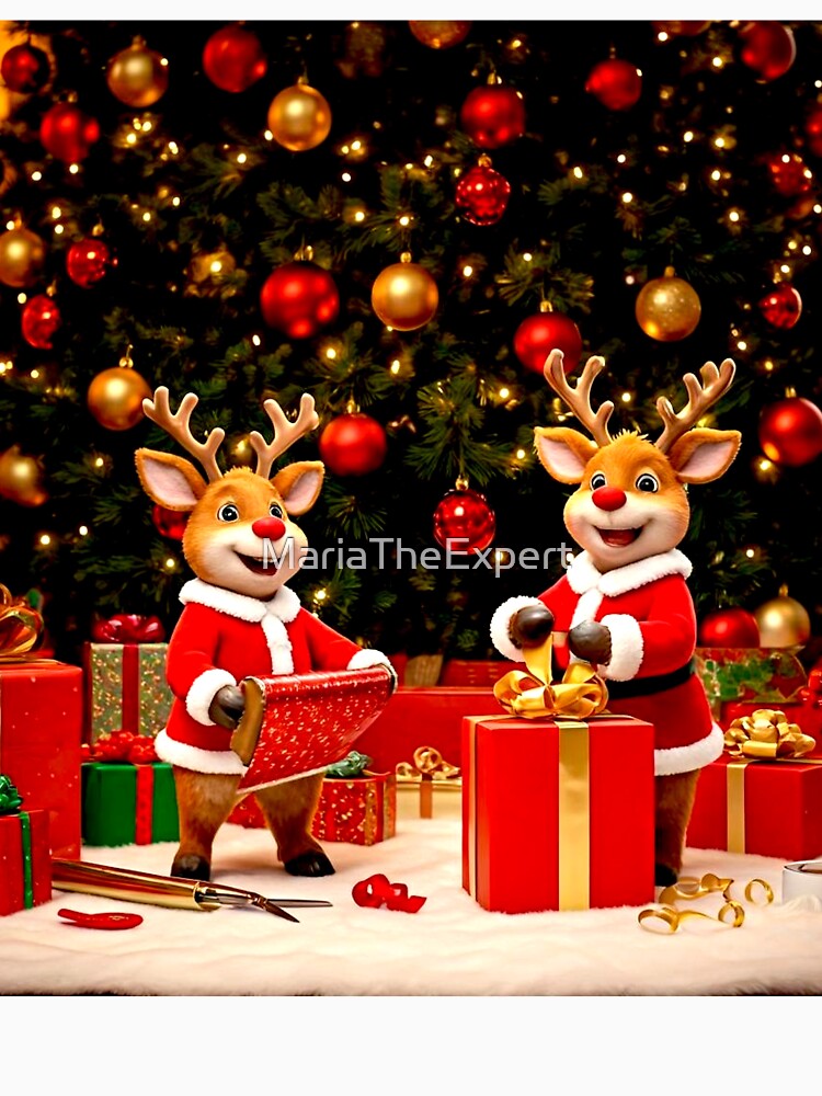 Happy Reindeers under Christmas Tree by MariaTheExpert