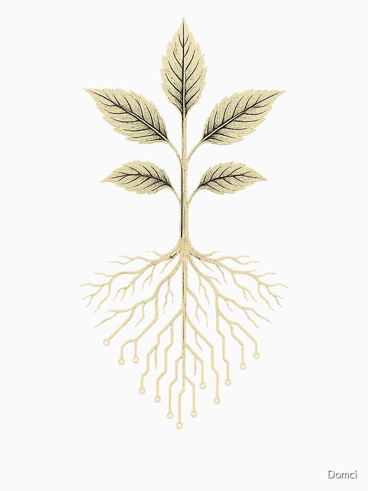 Root Circuit – Tech-Organic Plant Roots Cyber Nature Illustration by Domci