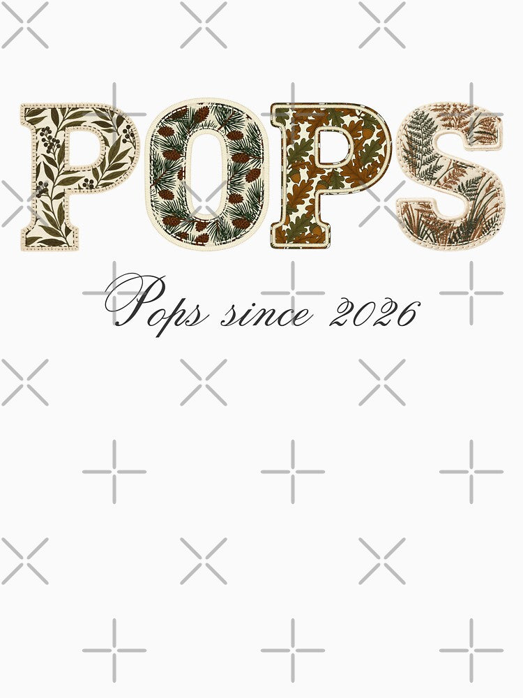 Pops Since 2026 Shirt Design New Grandpa Baby Announcement Botanical Patchwork by Panom Suavichien