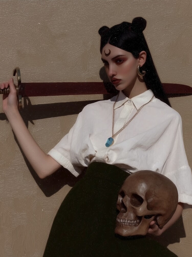 Moon Priestess with Sword and Skull by pastel.moonwave