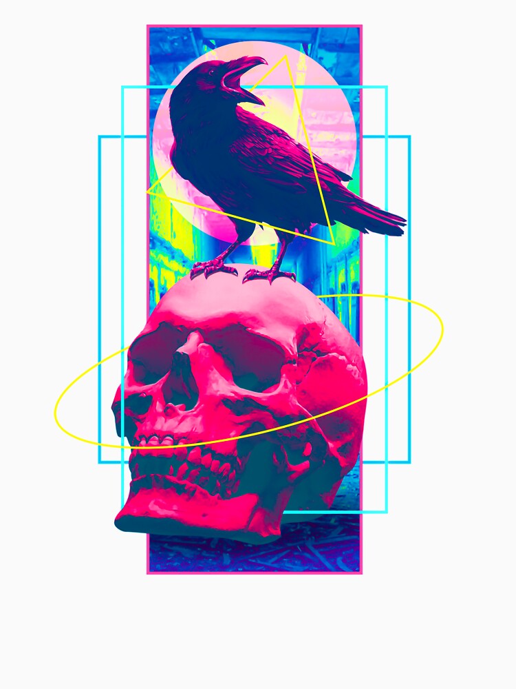 Vaporwave Skull & Crow - Halloween Retro Aesthetic Art by Hitagivapor