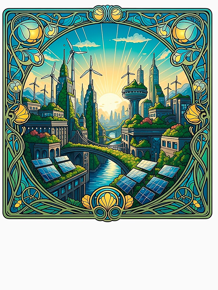 Solarpunk Cityscape Art Nouveau Green Future by SholoStudio