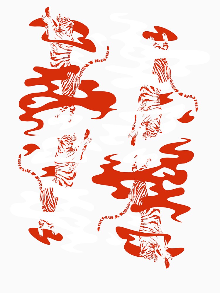 Four tigers surrounded by smoke (red edition) by Juliette Lancien