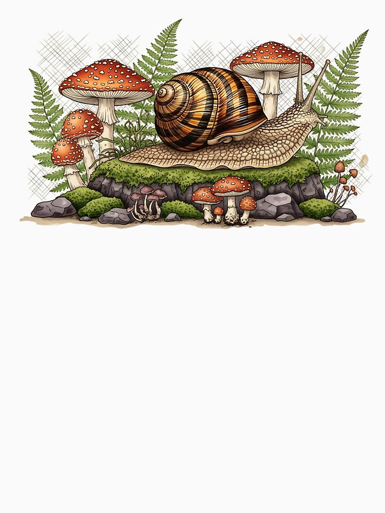Goblincore Tiger Snail Vintage Botanical Forest Art by saiful020