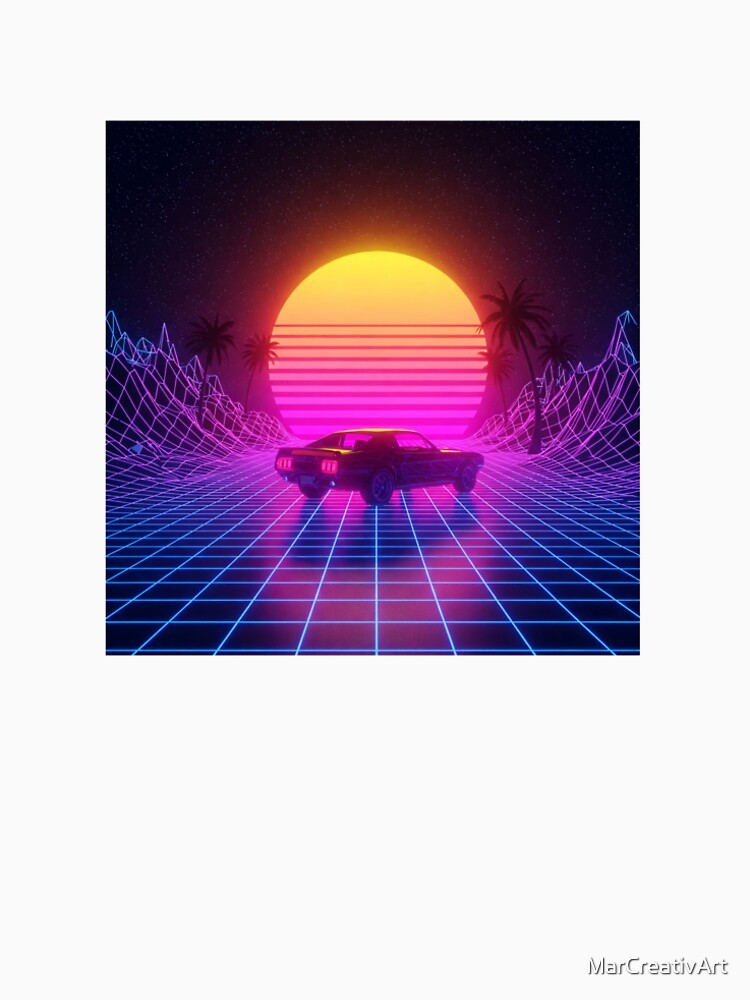 Neon Sunset Drive – Retro 80s Synthwave Car Illustration by MarCreativArt