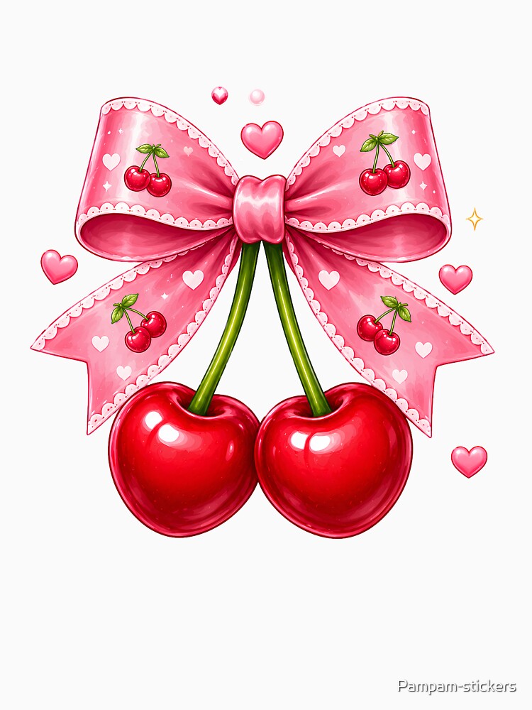 Kawaii Cherry Bow Cute Coquette by Pampam-stickers