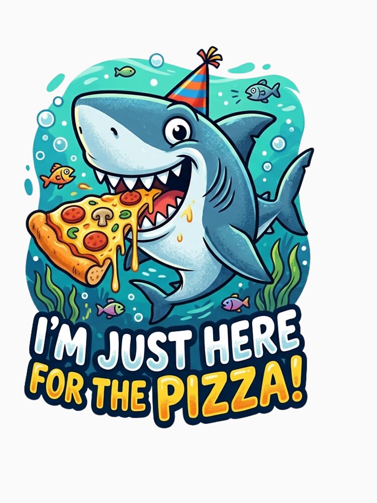 Funny Pizza Shark Party - "I'm Just Here For The Pizza" Cartoon Sticker by Wear Sculpt