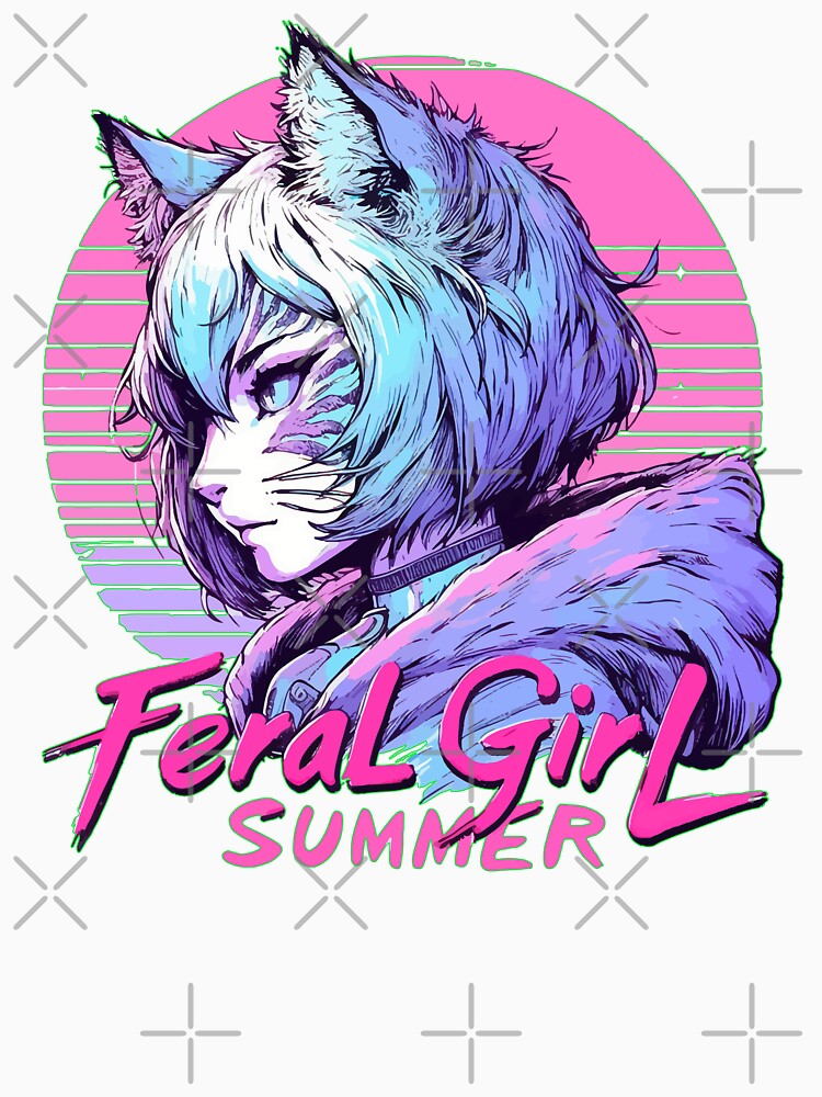 Feral Girl Summer Cat Girl Vaporwave by TomFrontierArt