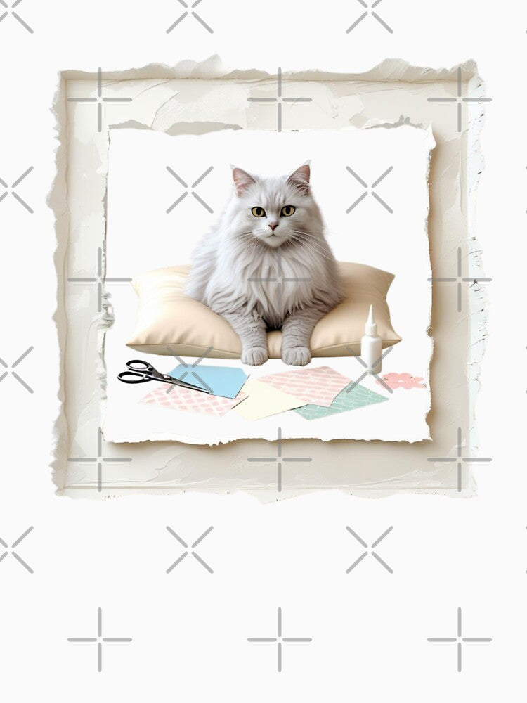 White Cat Surrounded by Craft Supplies – Handmade DIY Vibes by jelonkaa