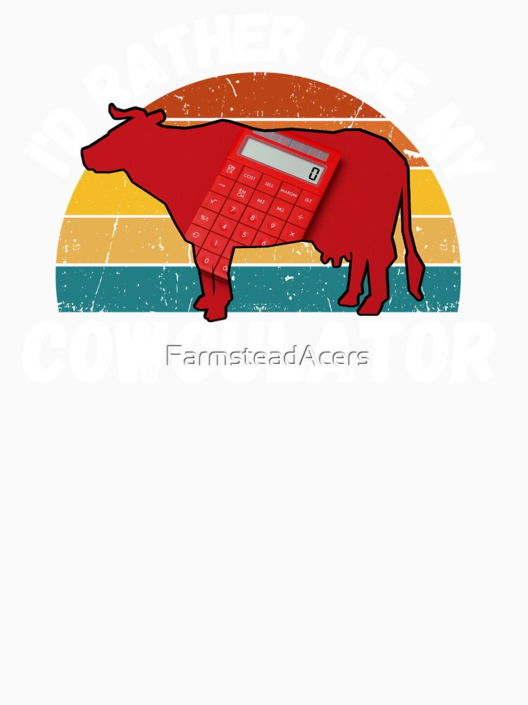Red Math Cow with Vintage sunset "Cow-Culator" jokes Funny colorful cow puns Calculator by FarmsteadAcers