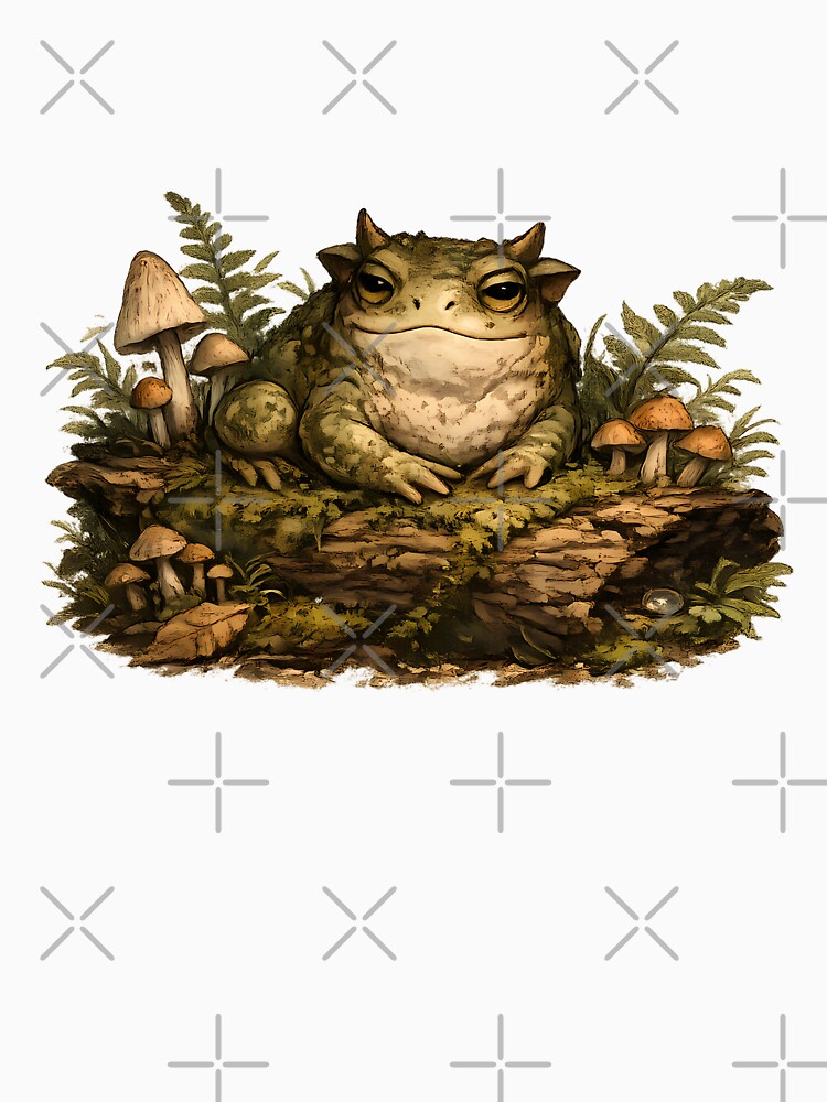 Goblincore Swamp Toad on Mossy Log | Cozy Forest Frog Illustration by aquaterralife