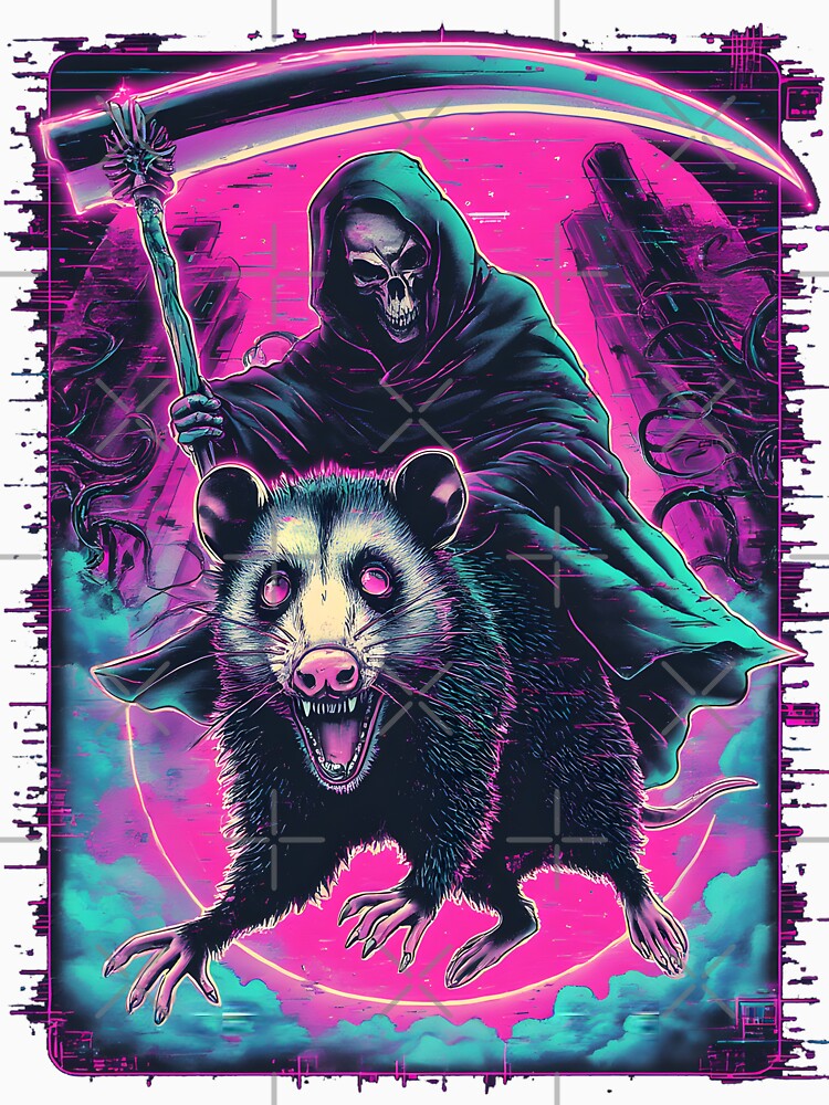 Death Rides a Possum – Neon Vaporwave Glitch Possum Reaper Design by JonHale