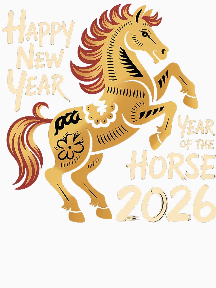 Year of the Horse 2026 – Chinese New Year Golden Horse T-Shirt by Wicked.Teez