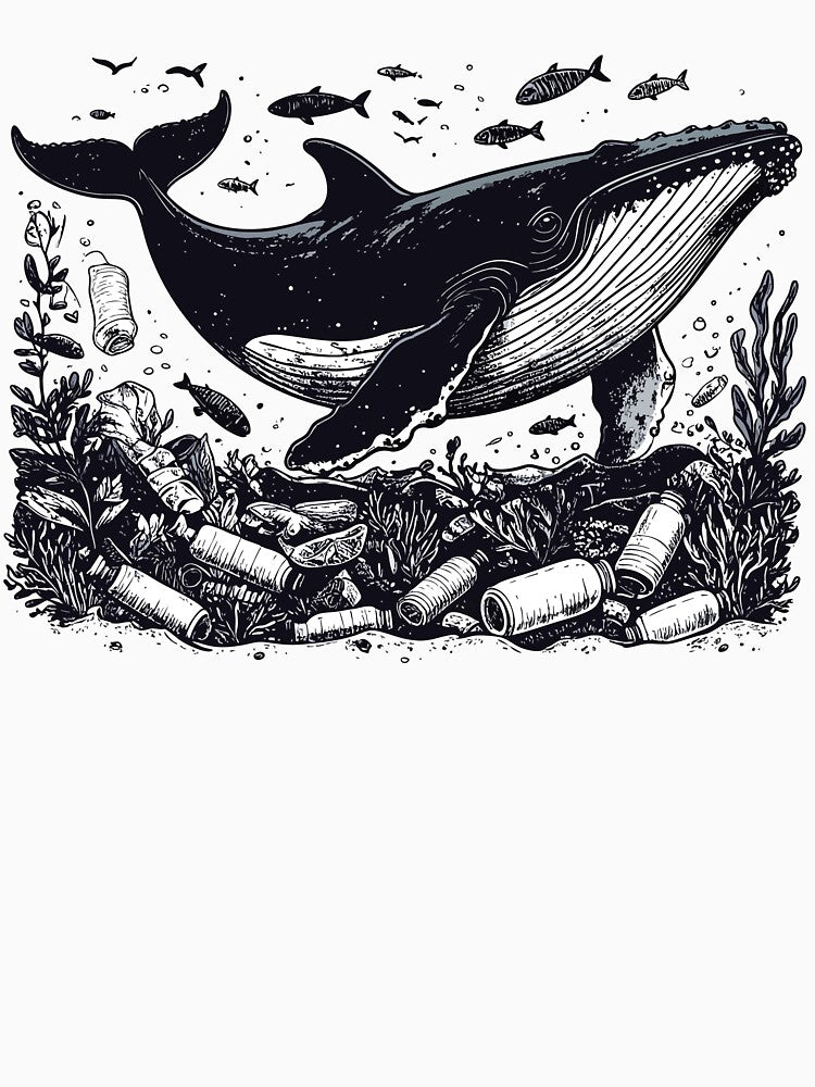 Whale Struggling in Ocean Plastic Waste by Artprintmaking