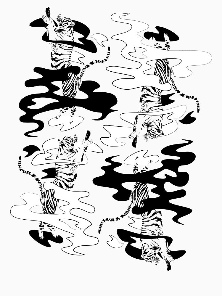 Four tigers surrounded by smoke (black and white edition) by Juliette Lancien