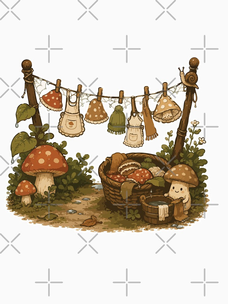 Mushroom Laundry Day Cute Cottagecore Forest by SimplePoDesign