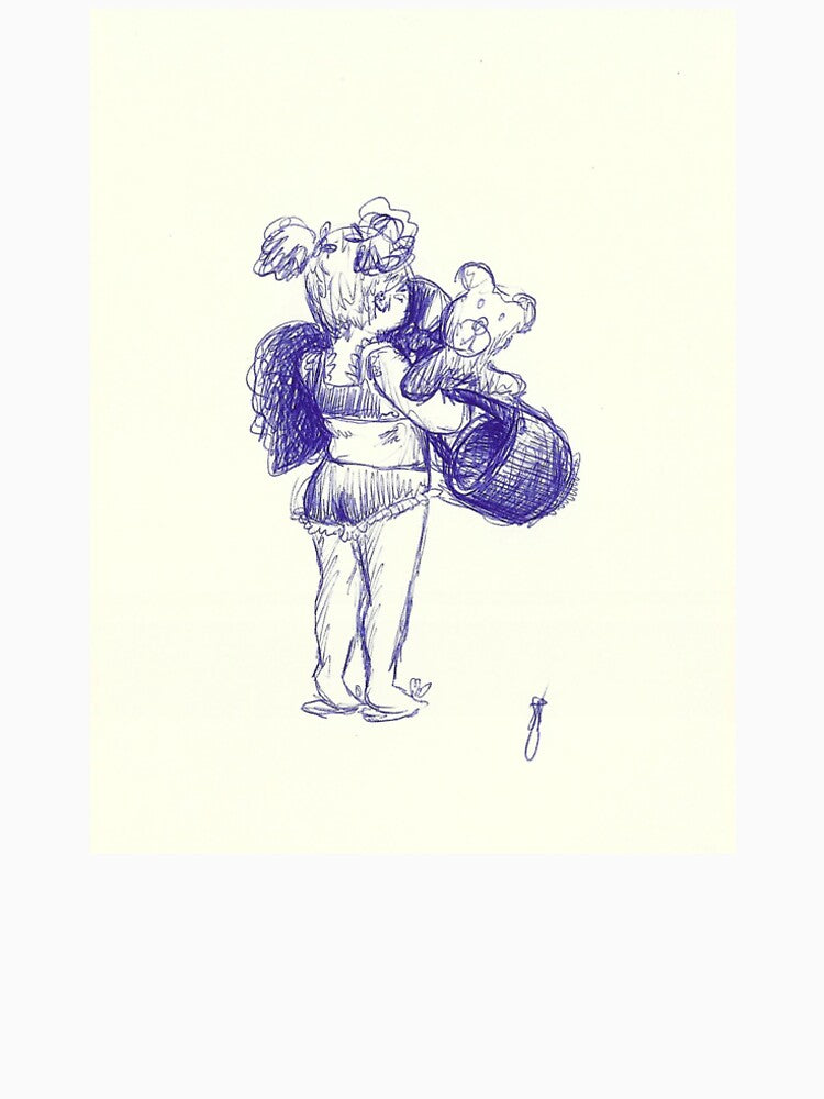 Small Child Looking in Distance Hand Drawn Ballpoint Pen by BOKEbyTC