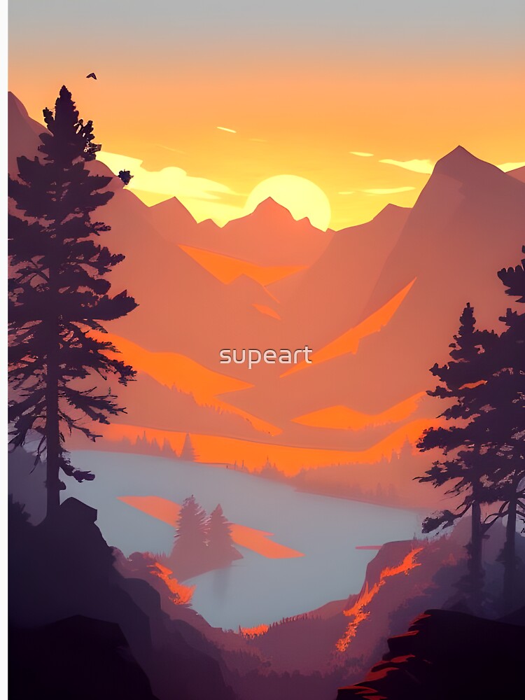Shop Our High-quality Selection of Minimalist Landscape Mountain View Sunrise Prints by supeart
