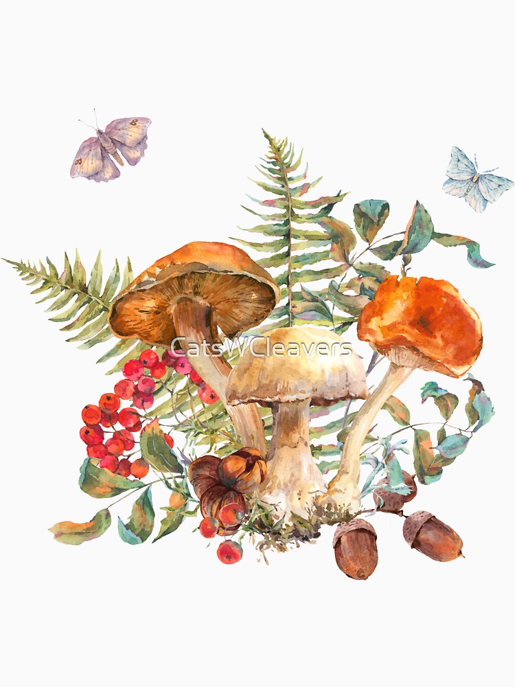 Forest Mushrooms with Foliage by CatsWCleavers
