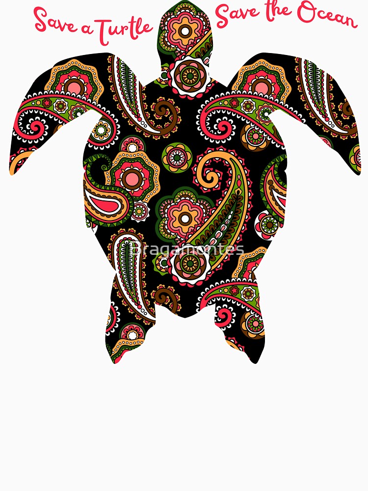 Save a Turtle Save the Ocean Marine Life Sea Animals Conservation Awareness Summer Paisley Pattern by Bragamontes