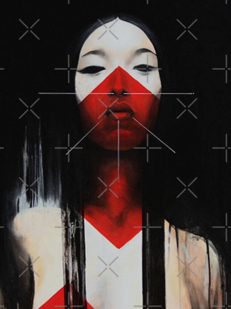 Beautiful Black and Red Fine Art Japanese Illustration by OWLvision33