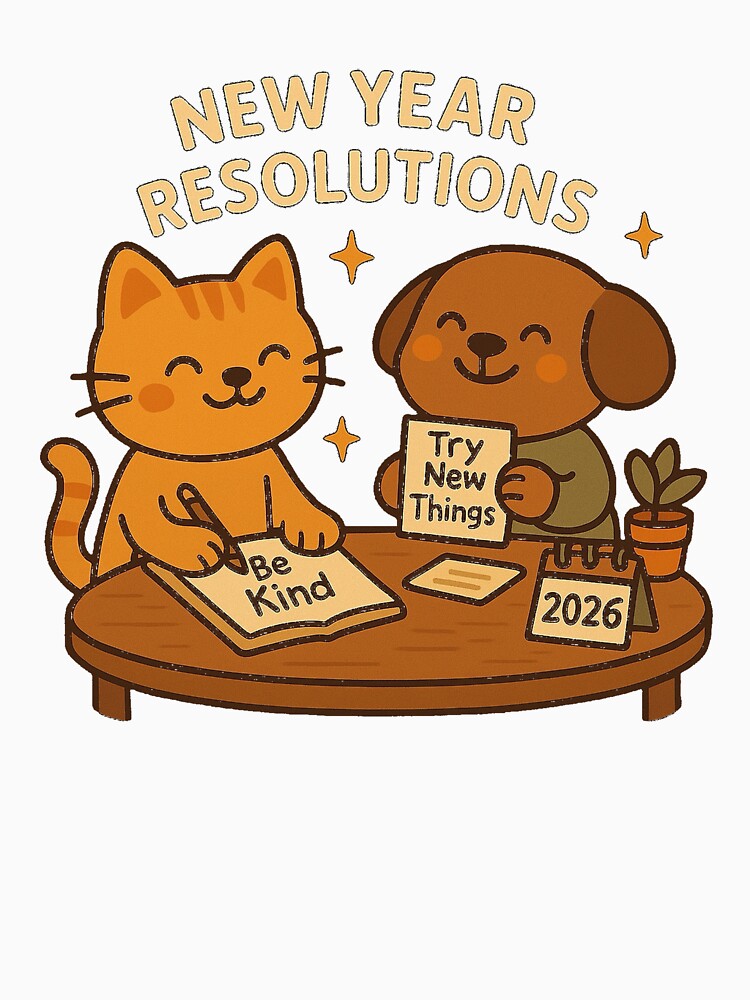 New Year Resolutions – Cute Cat and Dog 2026 Kawaii Motivational Design by StyleLap