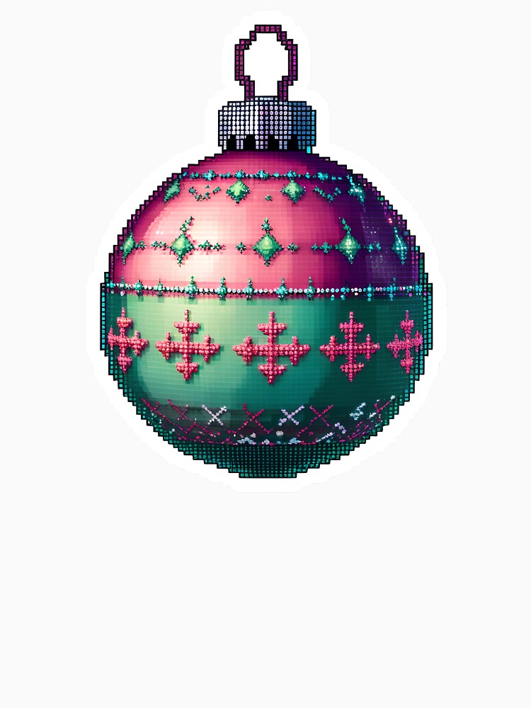 Cute Pixel Christmas Ornament Ball with Shiny Highlights by BankMano