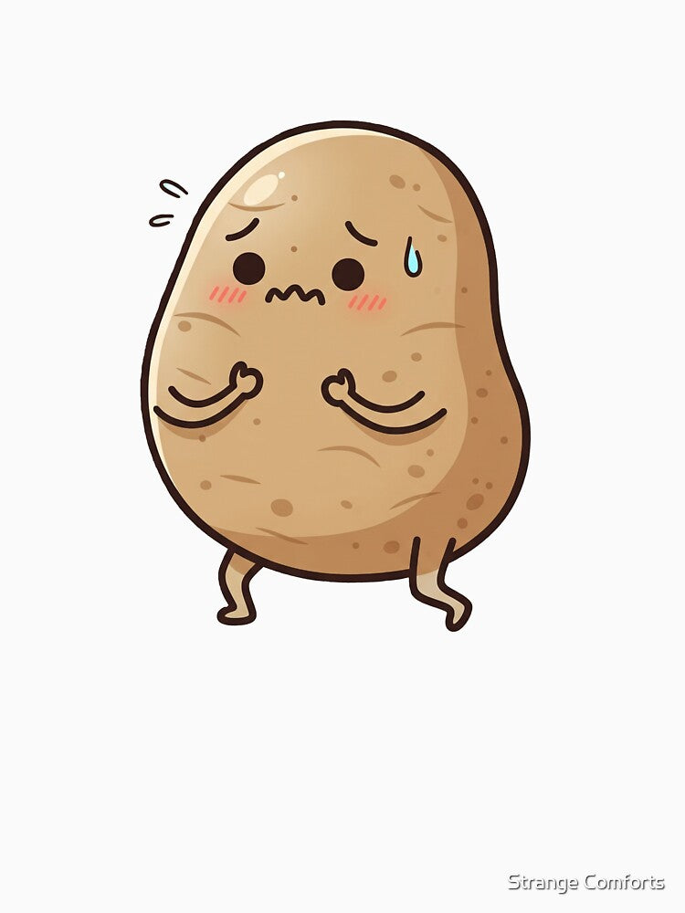 Worried Potato – Funny Anxiety Mascot Art Blue by Strange Comforts
