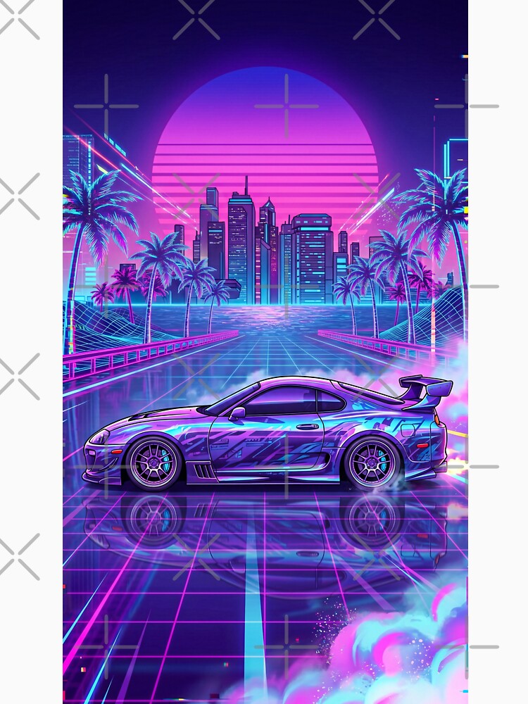 Twin Turbo JDM Tuning Icon Neon Sunset Apparel Art by RevUpDesign