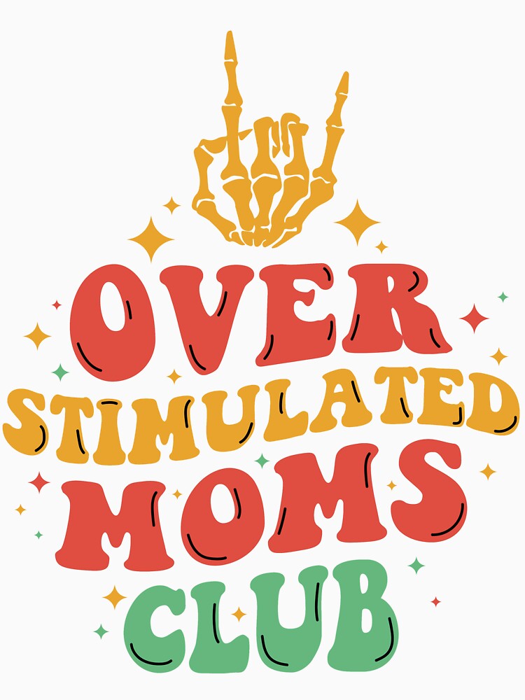 Womens Overstimulated Moms Club Funny Saying Groovy Mom Rock Hand by Reemstudio