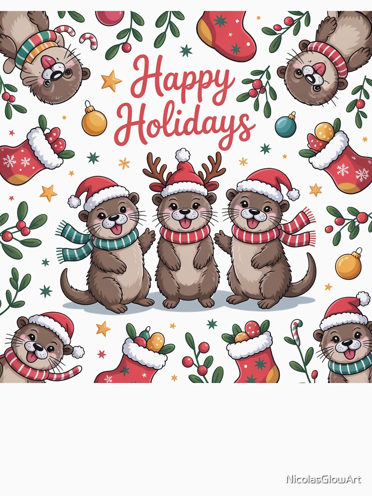 Happy Holidays Otters by NicolasGlowArt