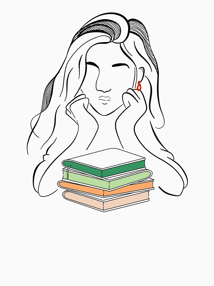 Minimalist Book Girl Lineart – Painted Edges Aesthetic by CraftedChapters