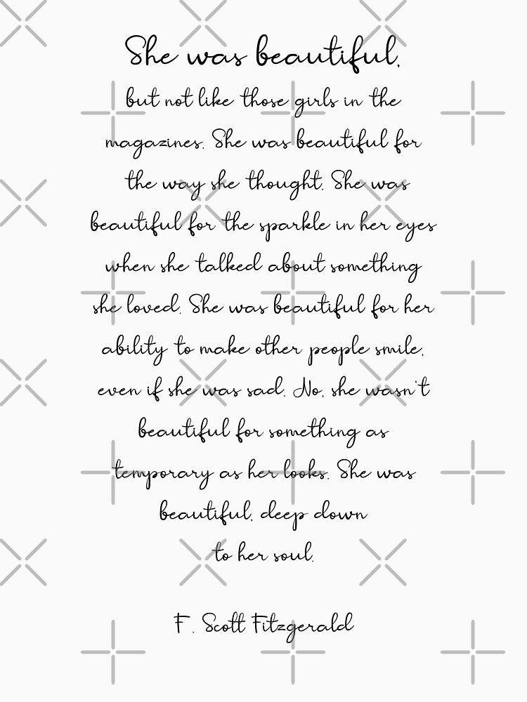 She was beautiful but not like those girls in the magazines by F. Scott Fitzgerald by corbrand