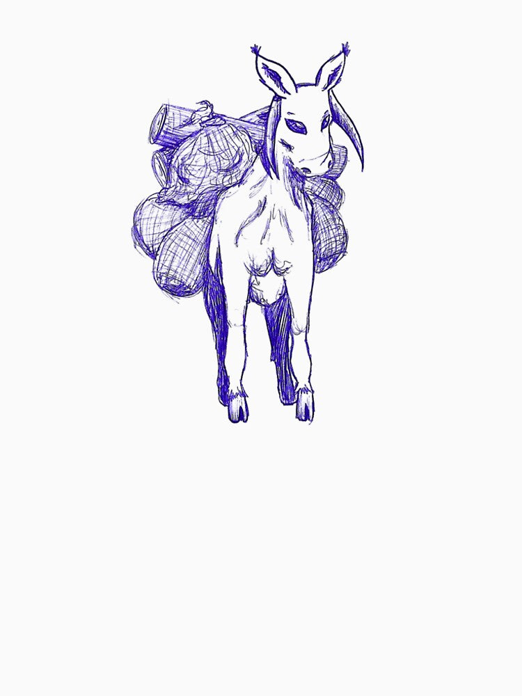 Fantasy Creature Carrying Load Sketch Hand Drawn Blue Ballpoint Pen by BOKEbyTC