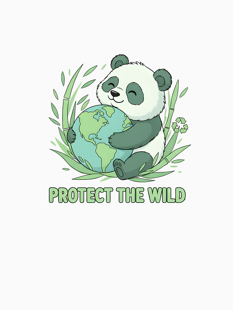 Cute Panda Protecting Earth T-Shirt – Save the Planet Wildlife Design by Print Era
