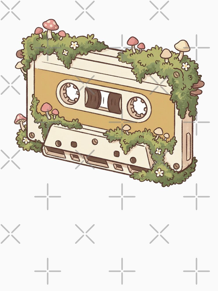 Mossy Cassette Tape Overgrown with Mushrooms, Vintage Audio Nature Aesthetic, Cottagecore by Magnificent Lizard