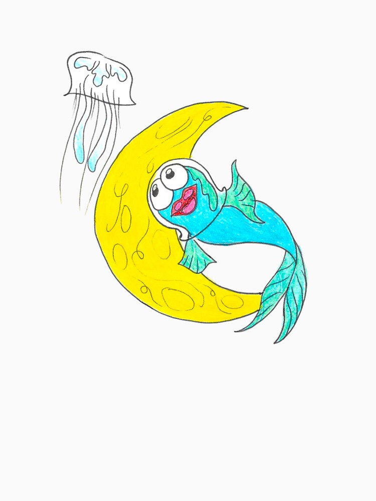 Exploring Fish On a Space Mission Pencil Color Drawing by BOKEbyTC