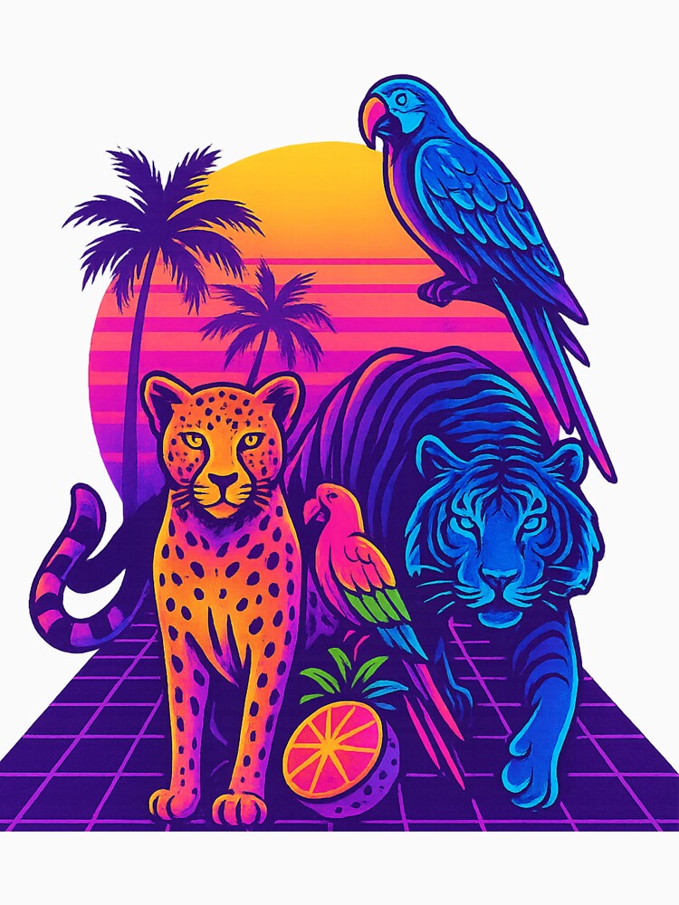 Synthwave Safari – Neon Jungle Tee | Retro Wild 80s Aesthetic by Laugh & Rewind
